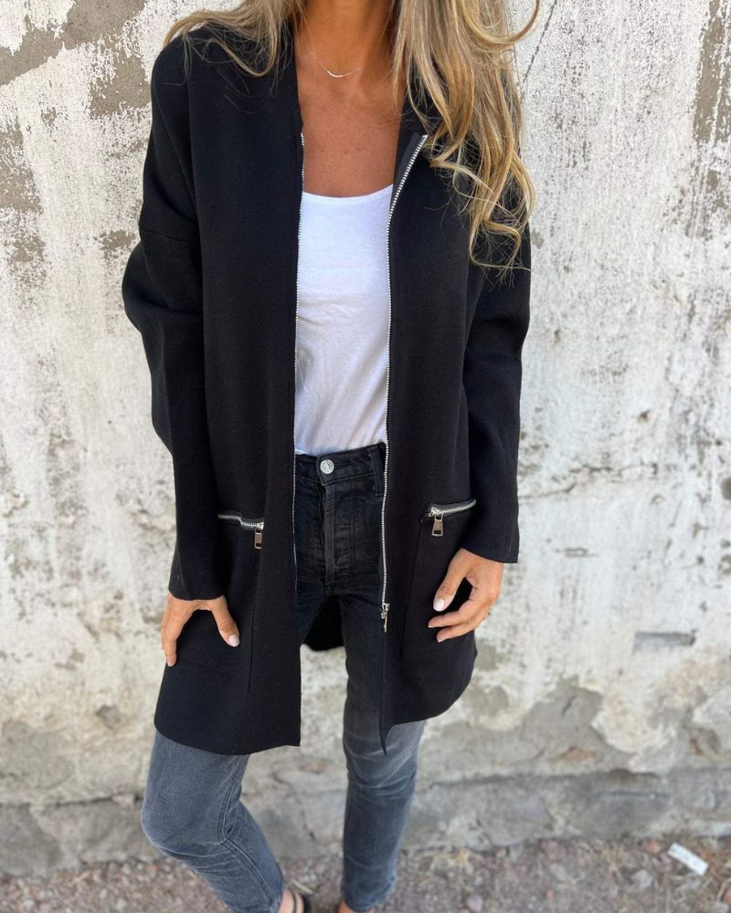 Sarah | Long Hooded Zip-Front Cardigan
