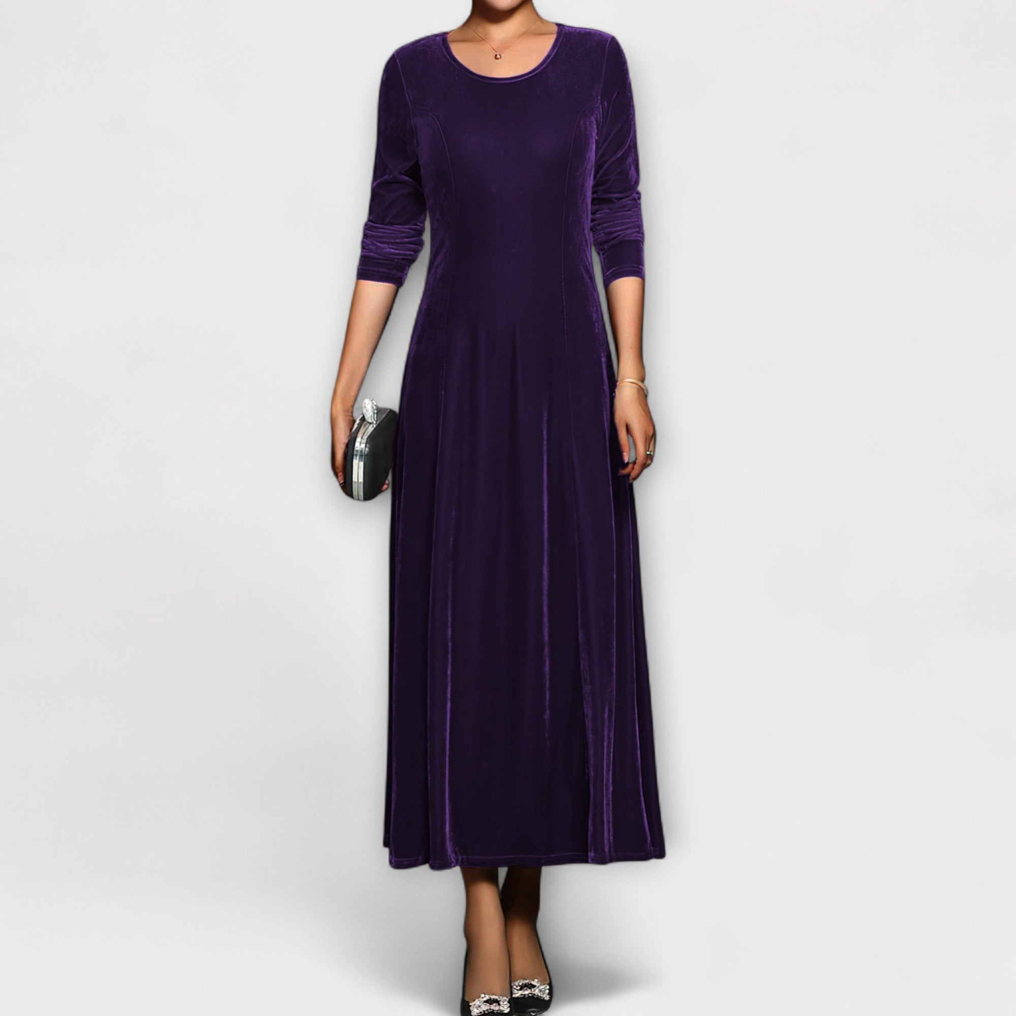 Elmont | Long-Sleeve Velvet A-Line Dress