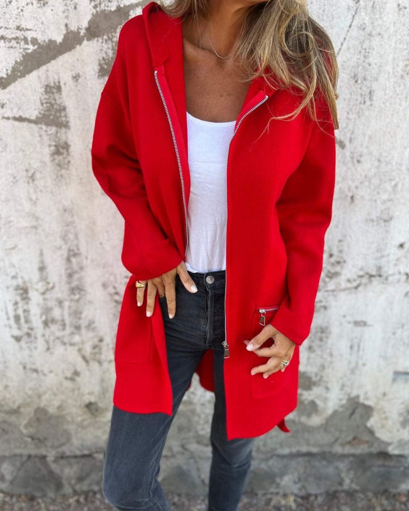 Sarah | Long Hooded Zip-Front Cardigan