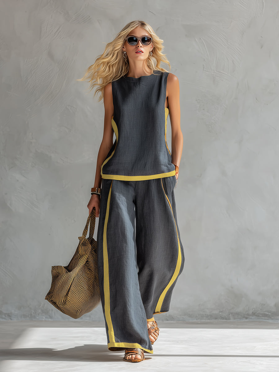 M&H | Cardigan & Pants Two-Piece Set, Cotton-Linen Blend