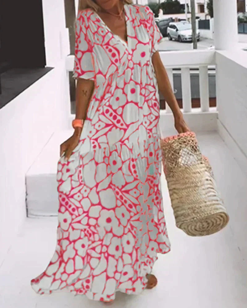 Maya | V-Neck Abstract Print Maxi Dress