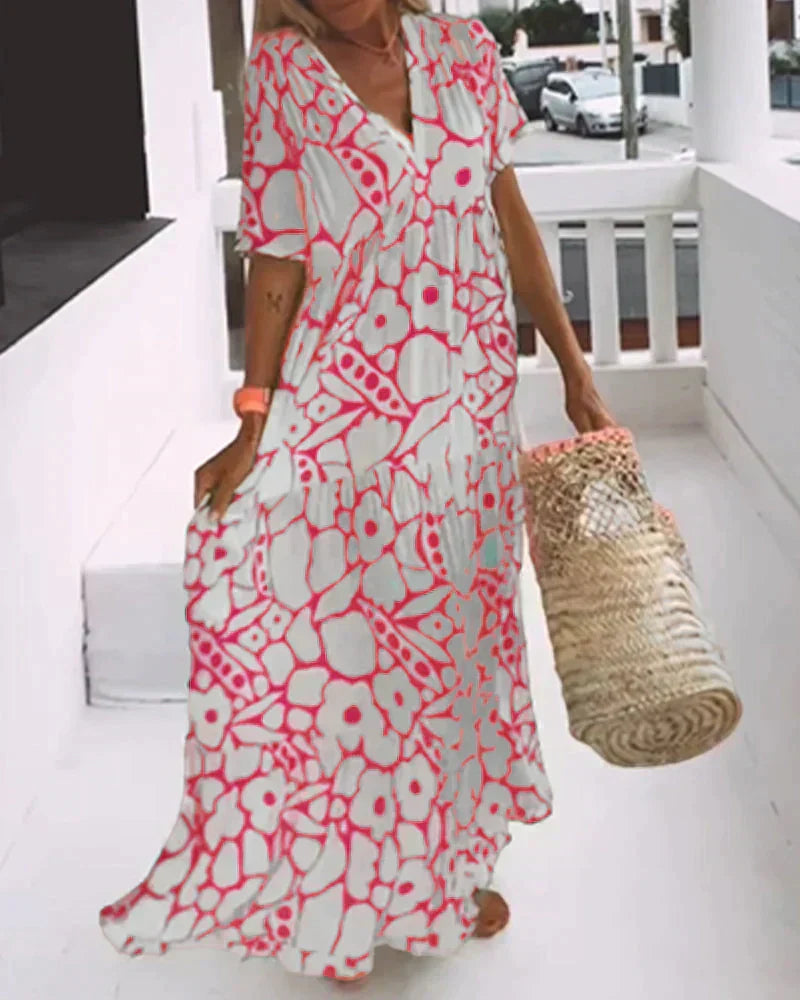 Sarah | V-Neck Abstract Print Maxi Dress