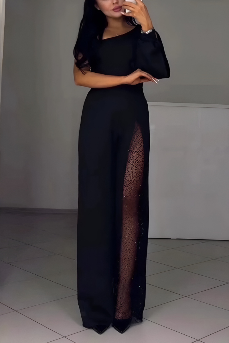 Elmont | Asymmetric Wide-Leg Jumpsuit with Shimmer Detail