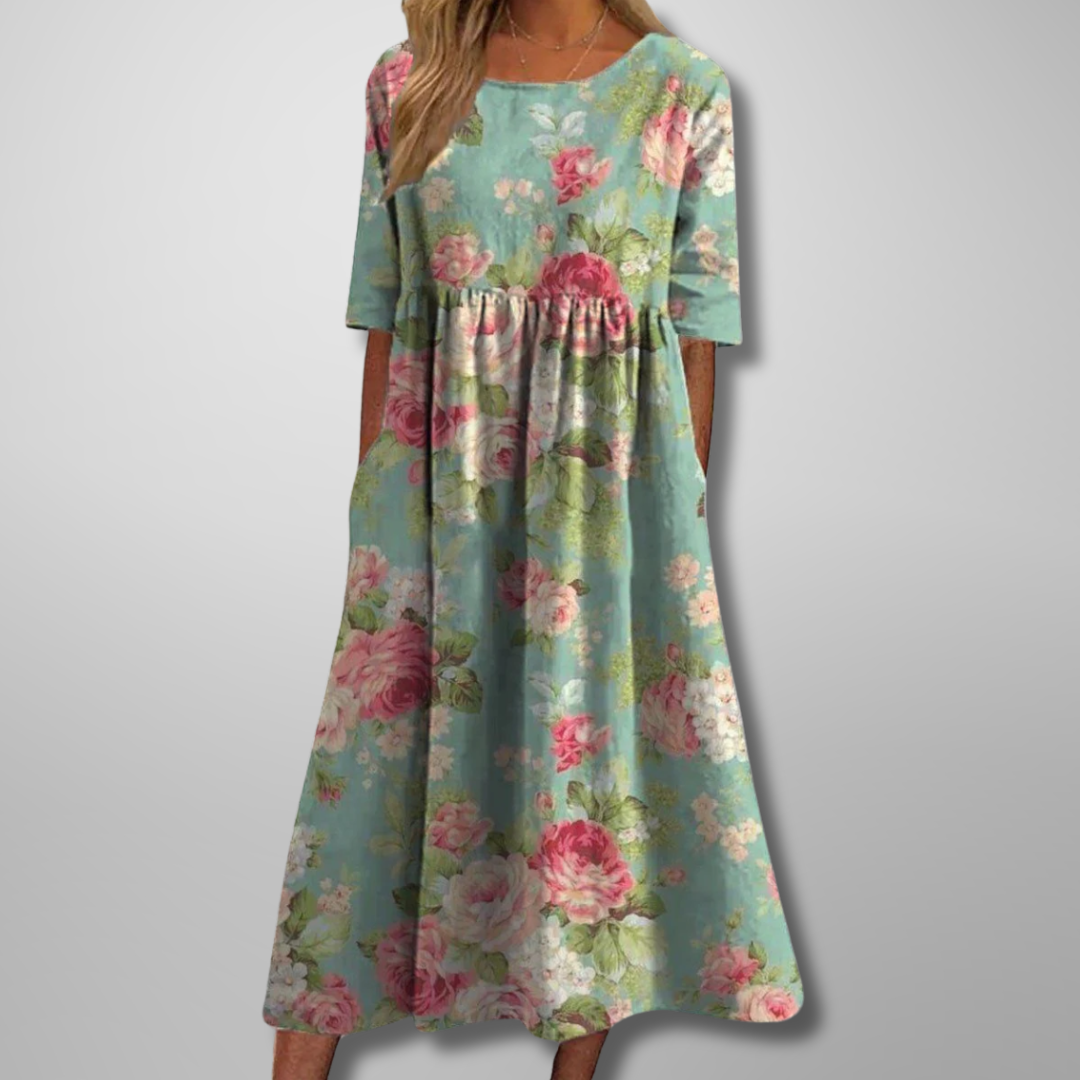 Sarah | Relaxed Fit Midi Dress with Botanical Print