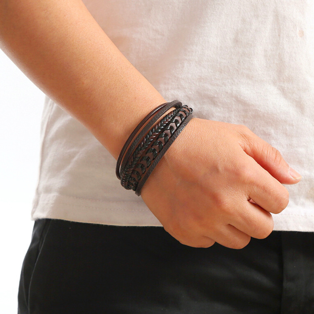 Elmont | Braided PU Leather Bracelet with Magnetic Clasp