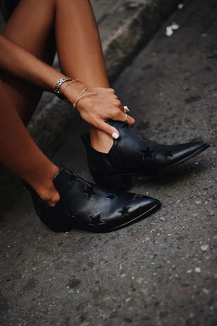 Elmont | Black Star-Embossed Ankle Boots