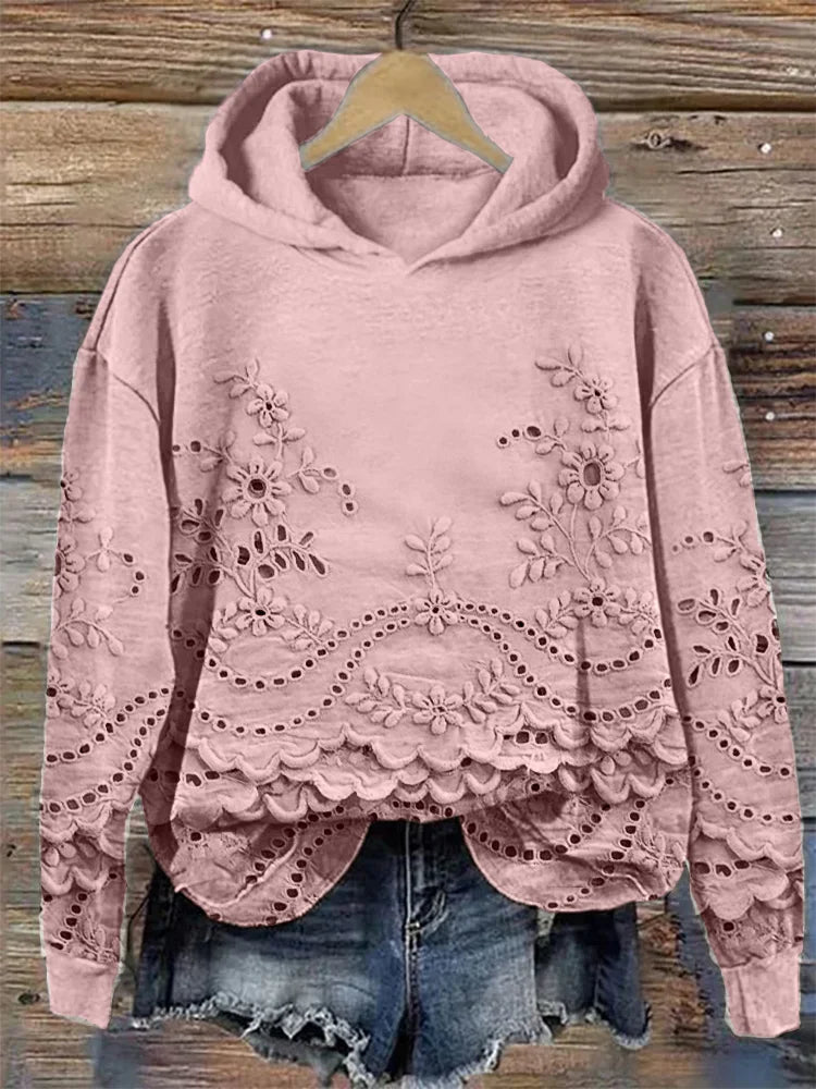 Jasmine | Pullover Hoodie with Floral Eyelet Detailing
