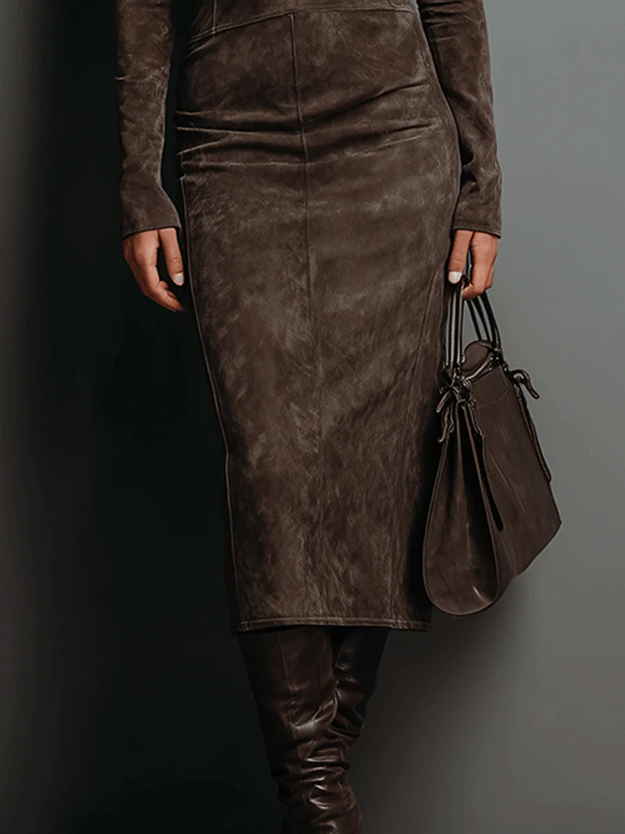 Elmont | High Neck Long Sleeve Midi Dress