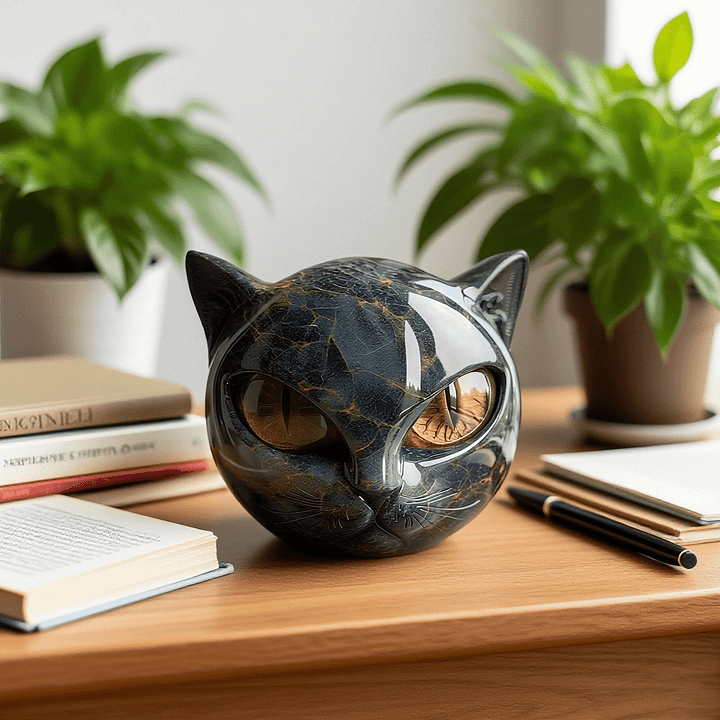 Elmont | Black Cat Head Sculpture