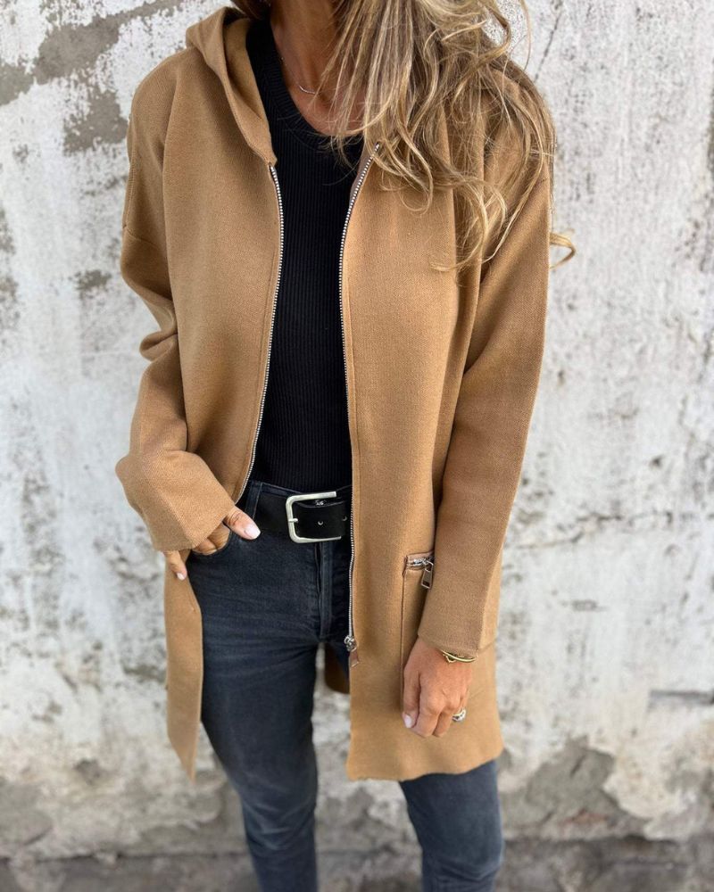 Sarah | Long Hooded Zip-Front Cardigan