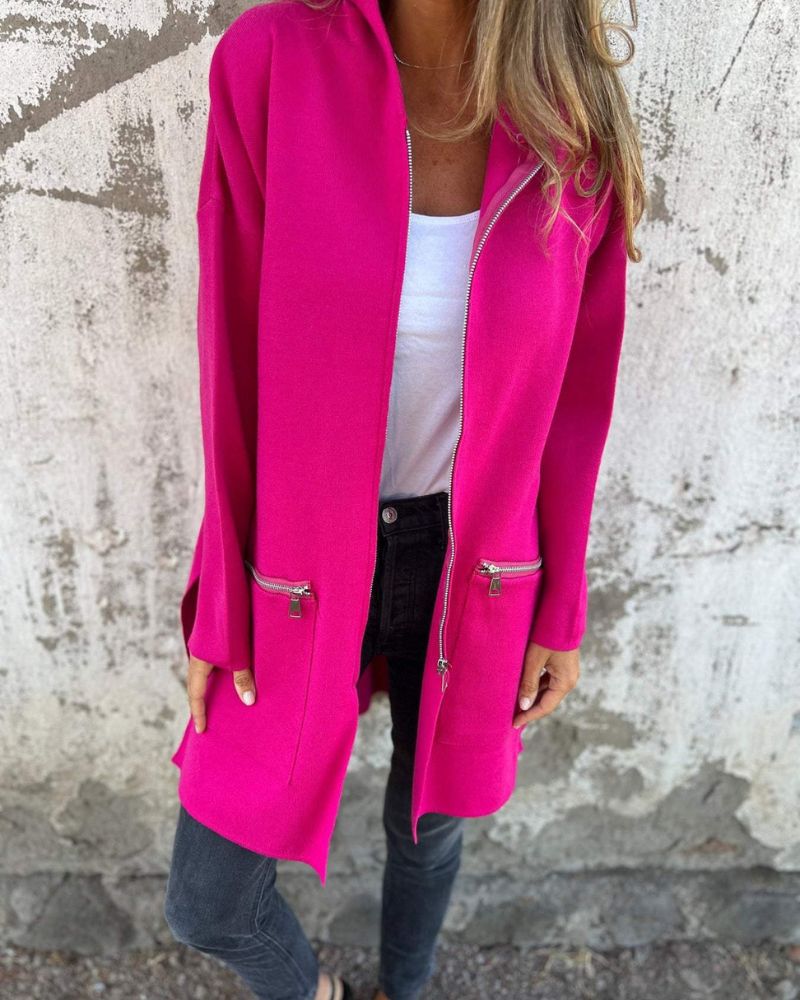 Sarah | Long Hooded Zip-Front Cardigan
