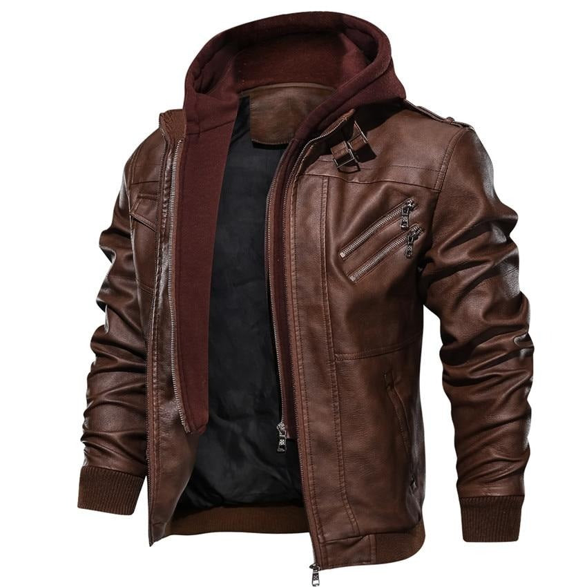 Elmont | Fleece-Lined Faux Leather Jacket with Removable Hood