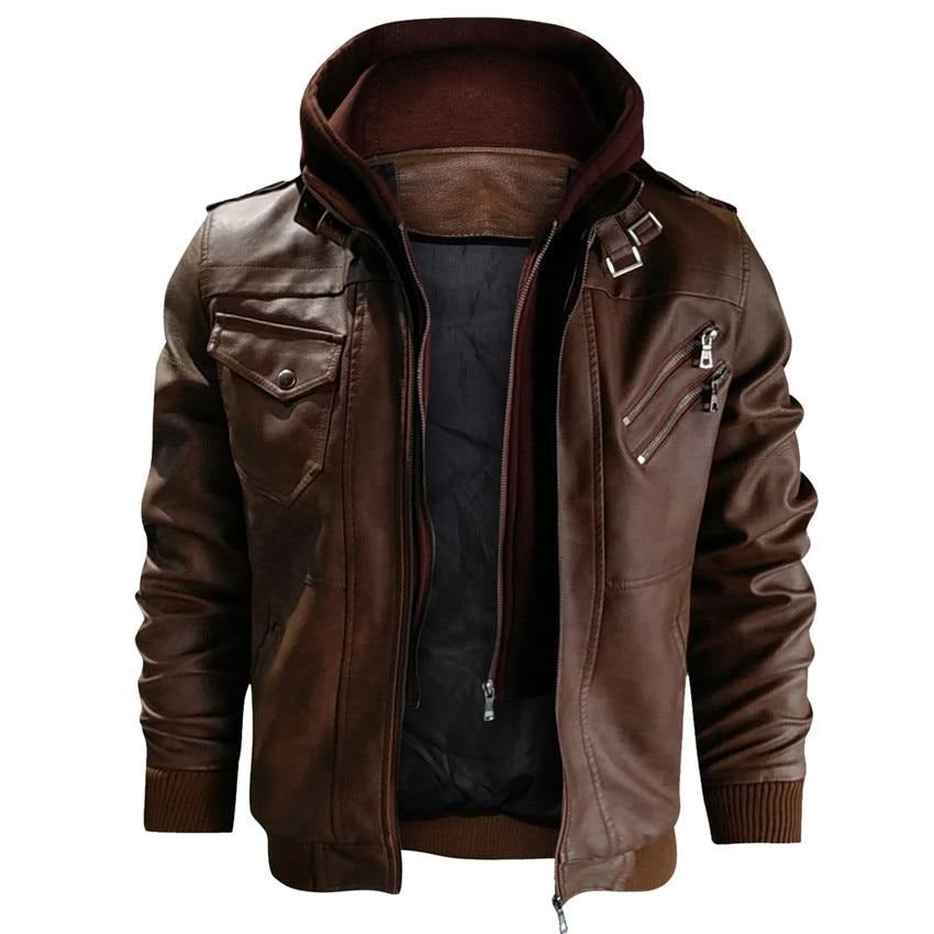 Elmont | Fleece-Lined Faux Leather Jacket with Removable Hood