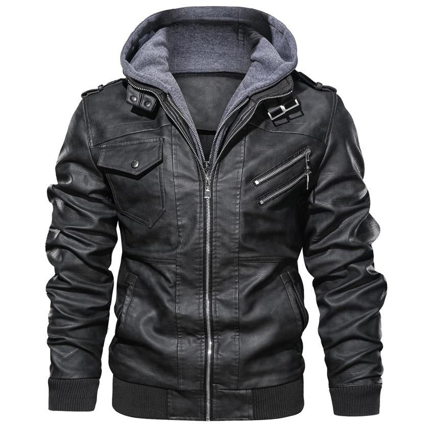 Elmont | Fleece-Lined Faux Leather Jacket with Removable Hood