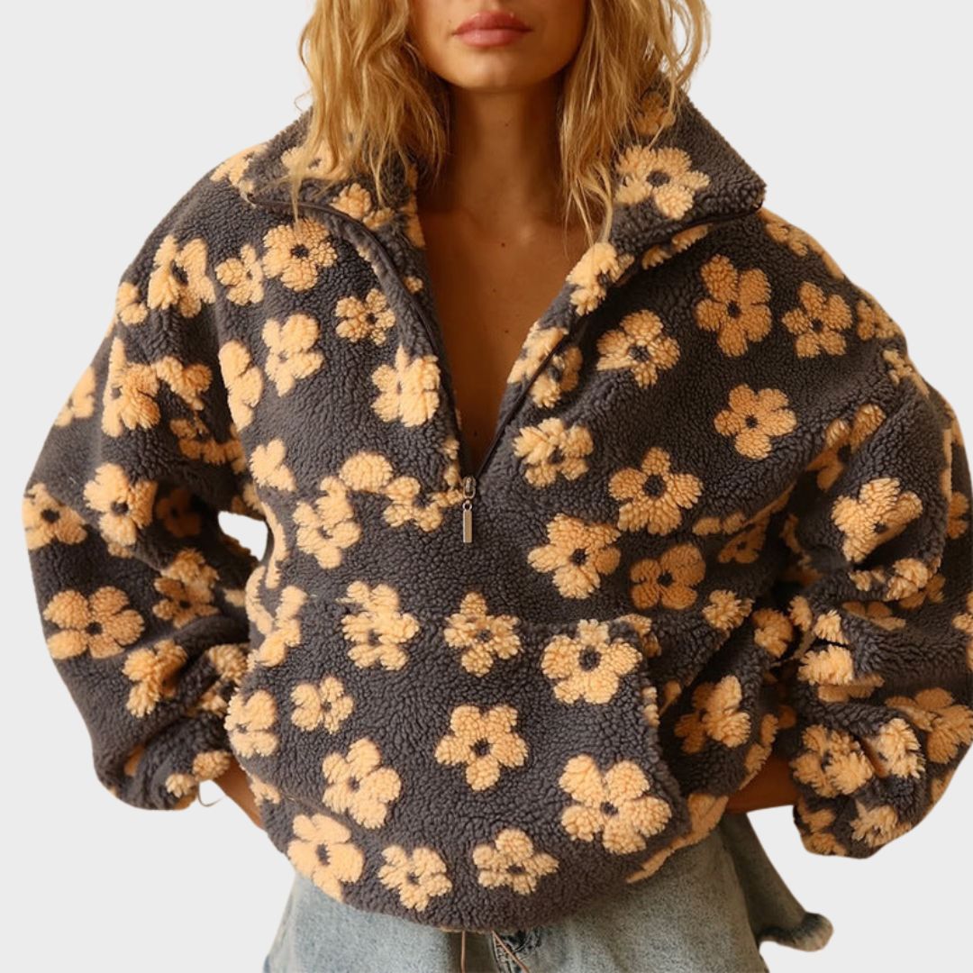 Sarah | Relaxed Floral Quarter Zip Sweater