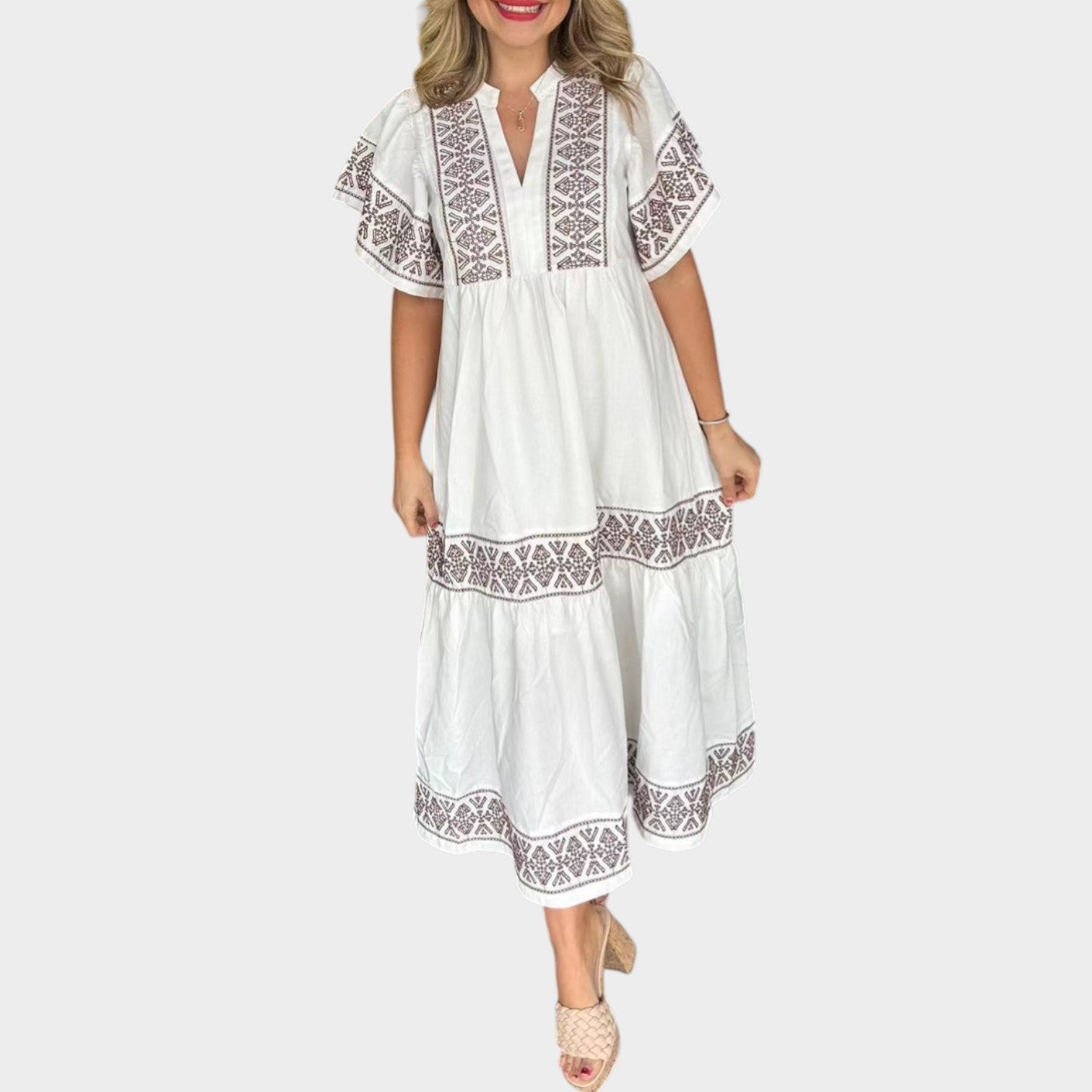 Marisol | Embroidered Tiered Midi Dress