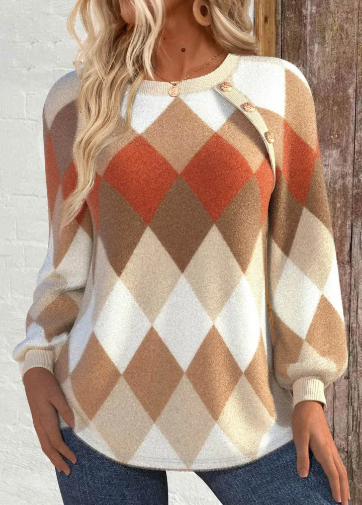 Elmont | Checkered Knit Button-Detail Sweater