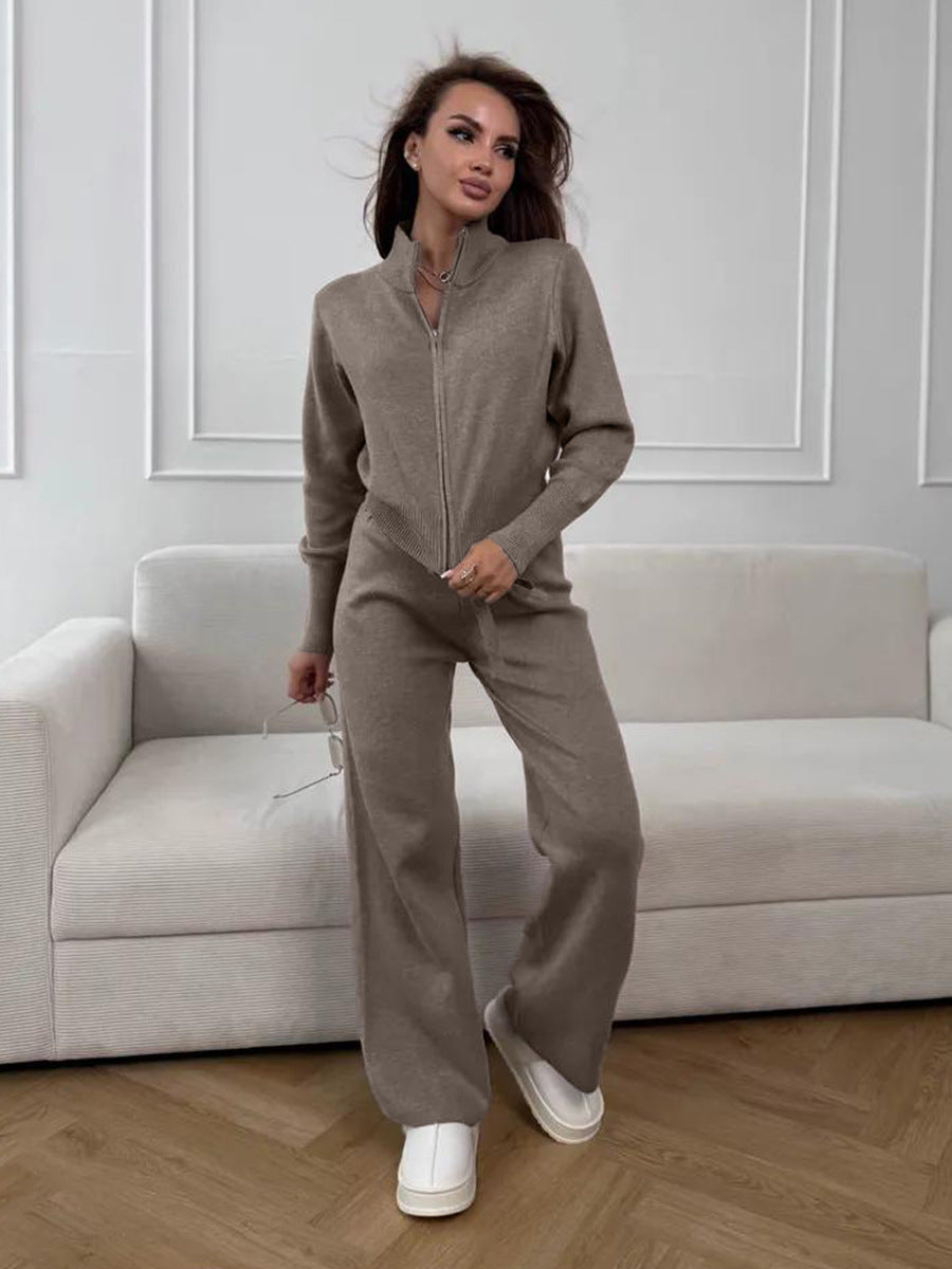 Elmont | Knit Two-Piece Set with Zip Jacket and Drawstring Wide-Leg Pants