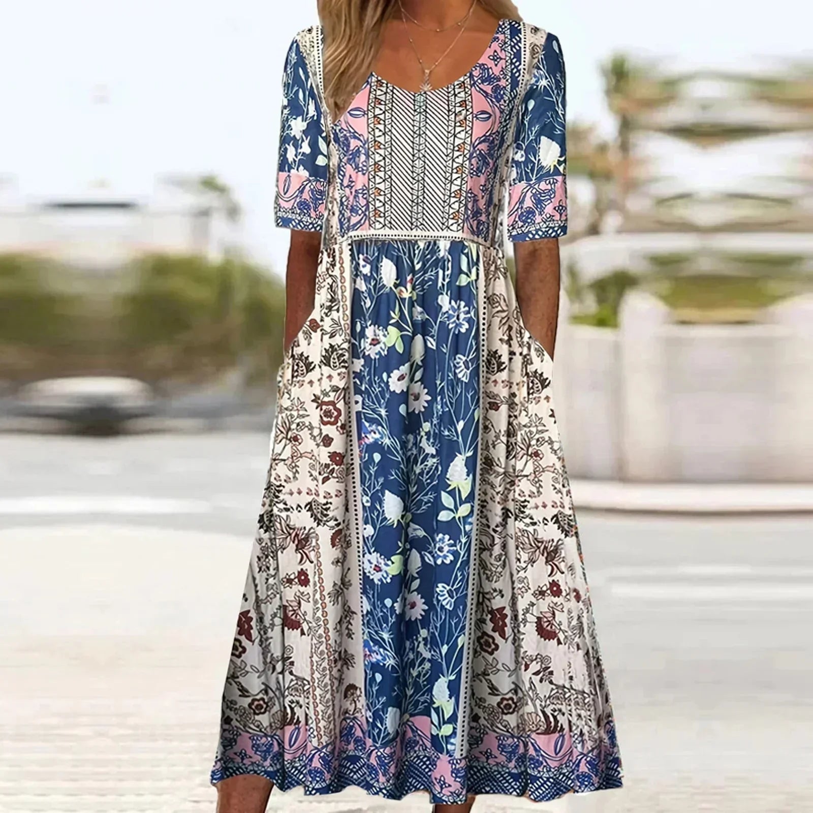 Maya | Bohemian Print Midi Dress