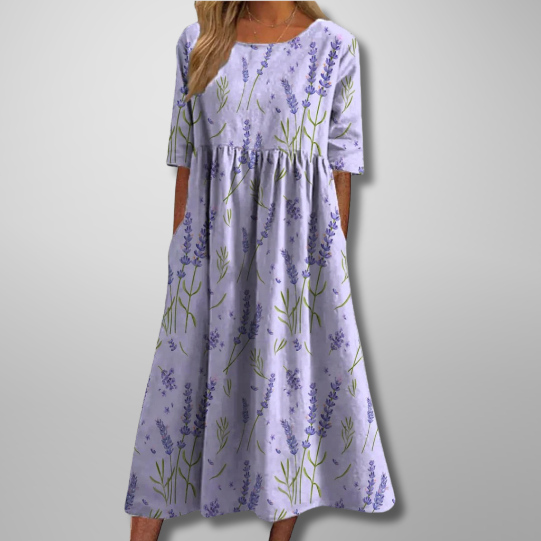 Sarah | Relaxed Fit Midi Dress with Botanical Print
