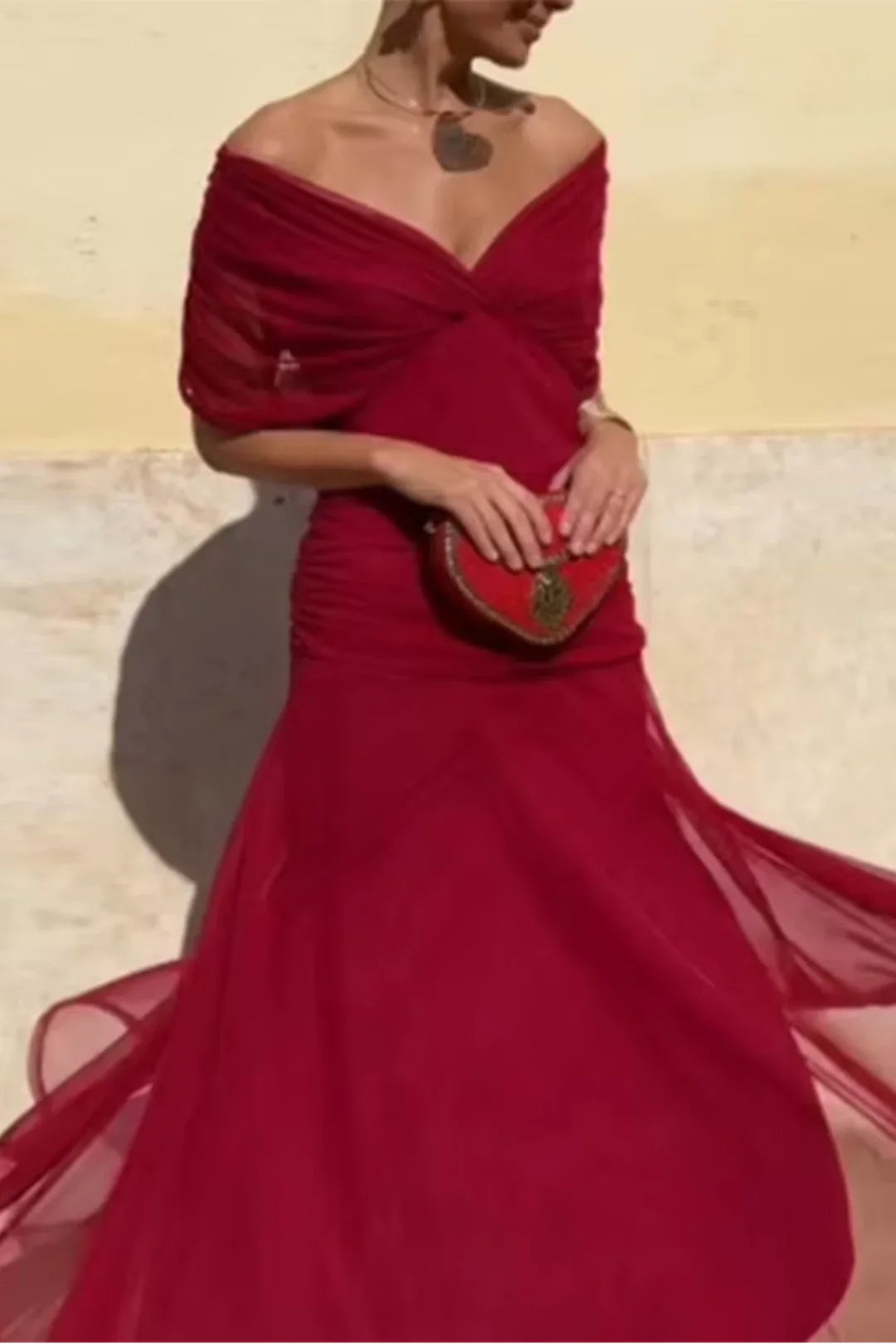 M&H | Polyester Off-Shoulder Midi Dress