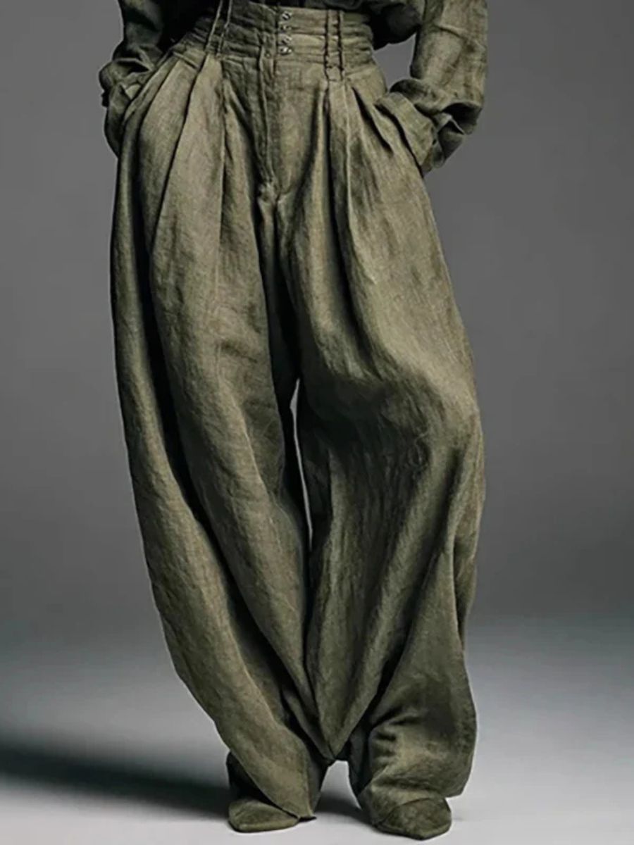 Elmont | Linen-Blend Long-Sleeve Lapel Shirt & High-Waist Wide-Leg Pants Set