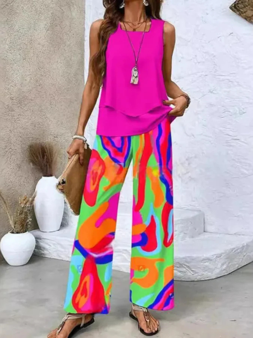 M&H | Sleeveless Top & Wide-Leg Pants Set