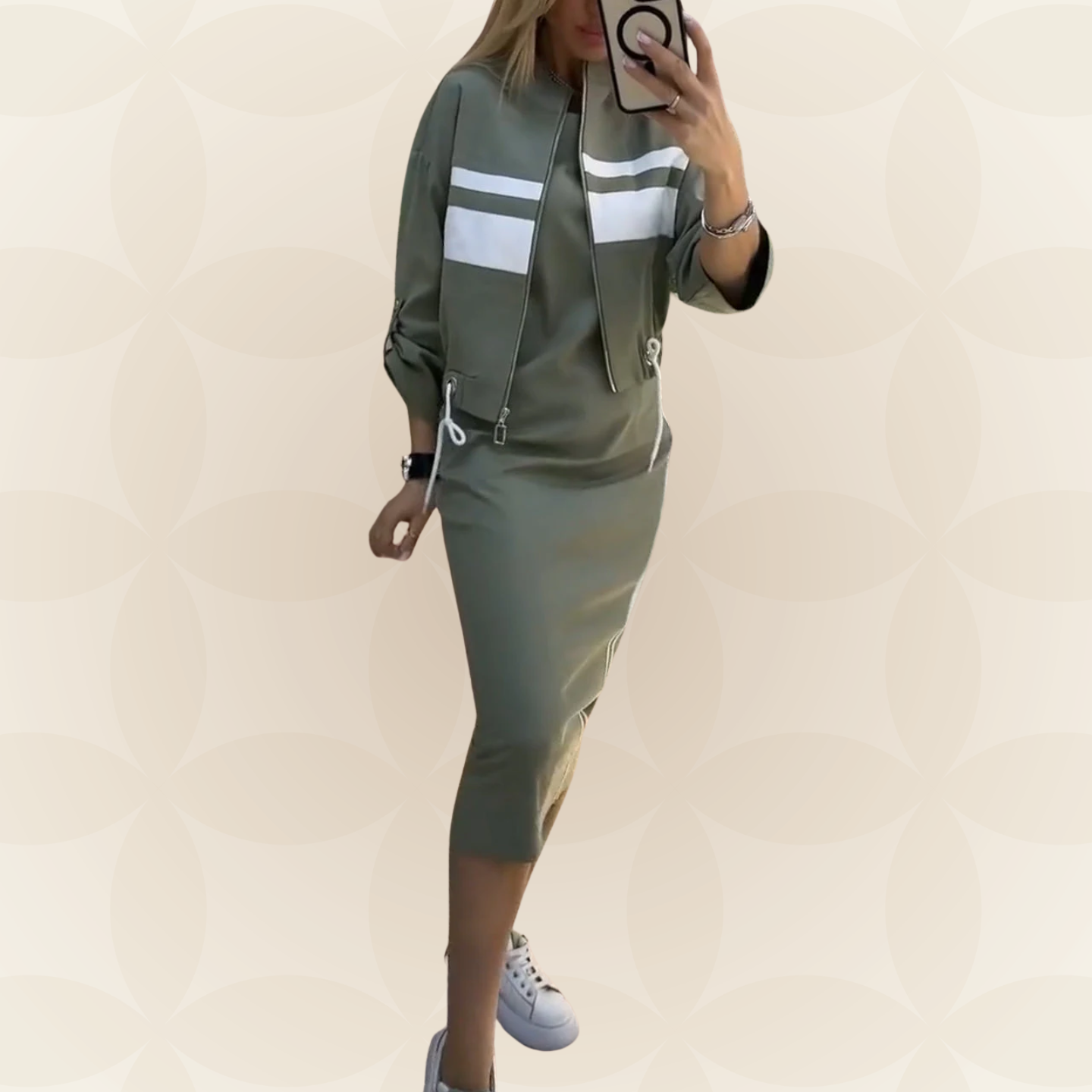 M&H | Striped Midi Dress & Zip Jacket Set
