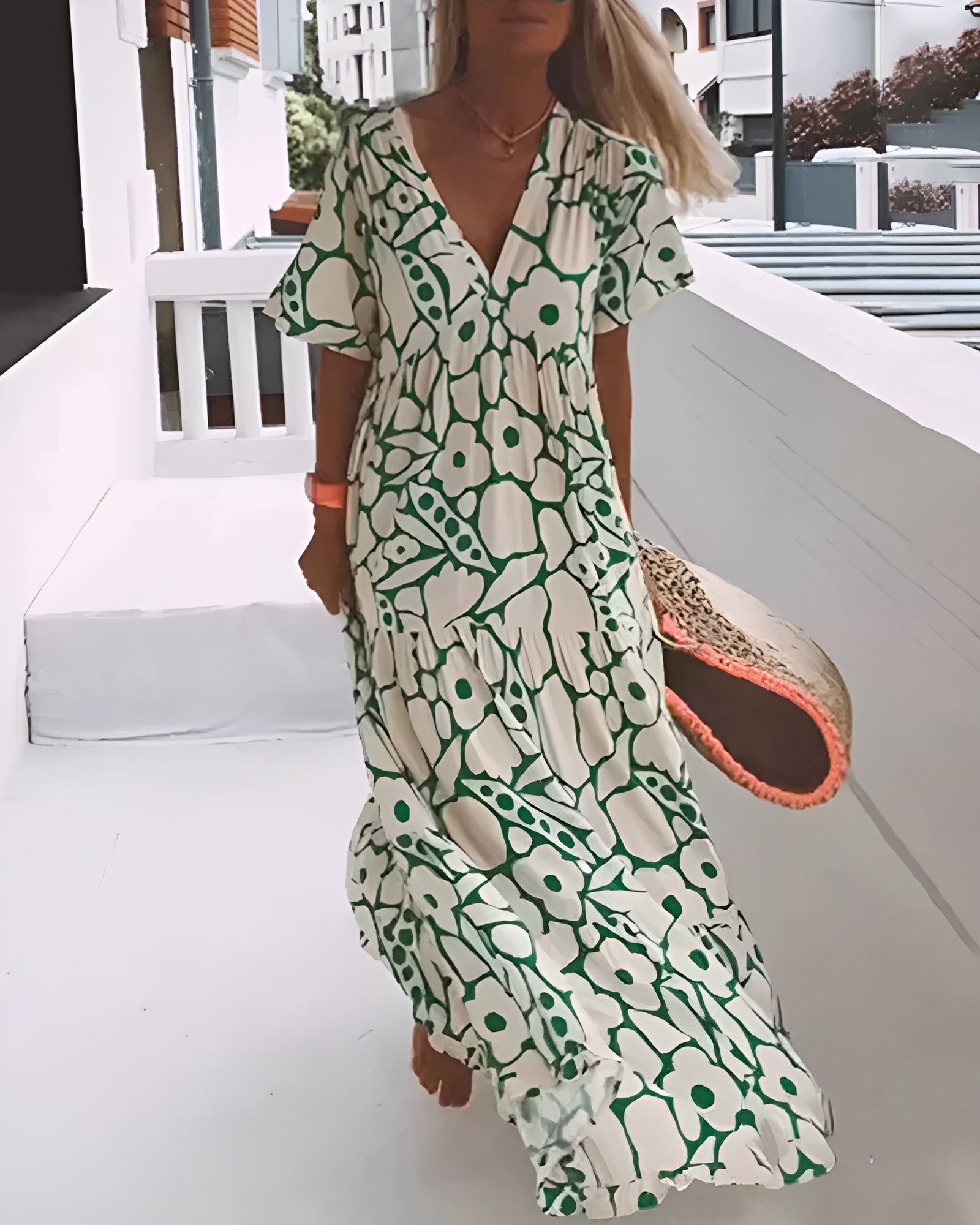 Maya | V-Neck Abstract Print Maxi Dress