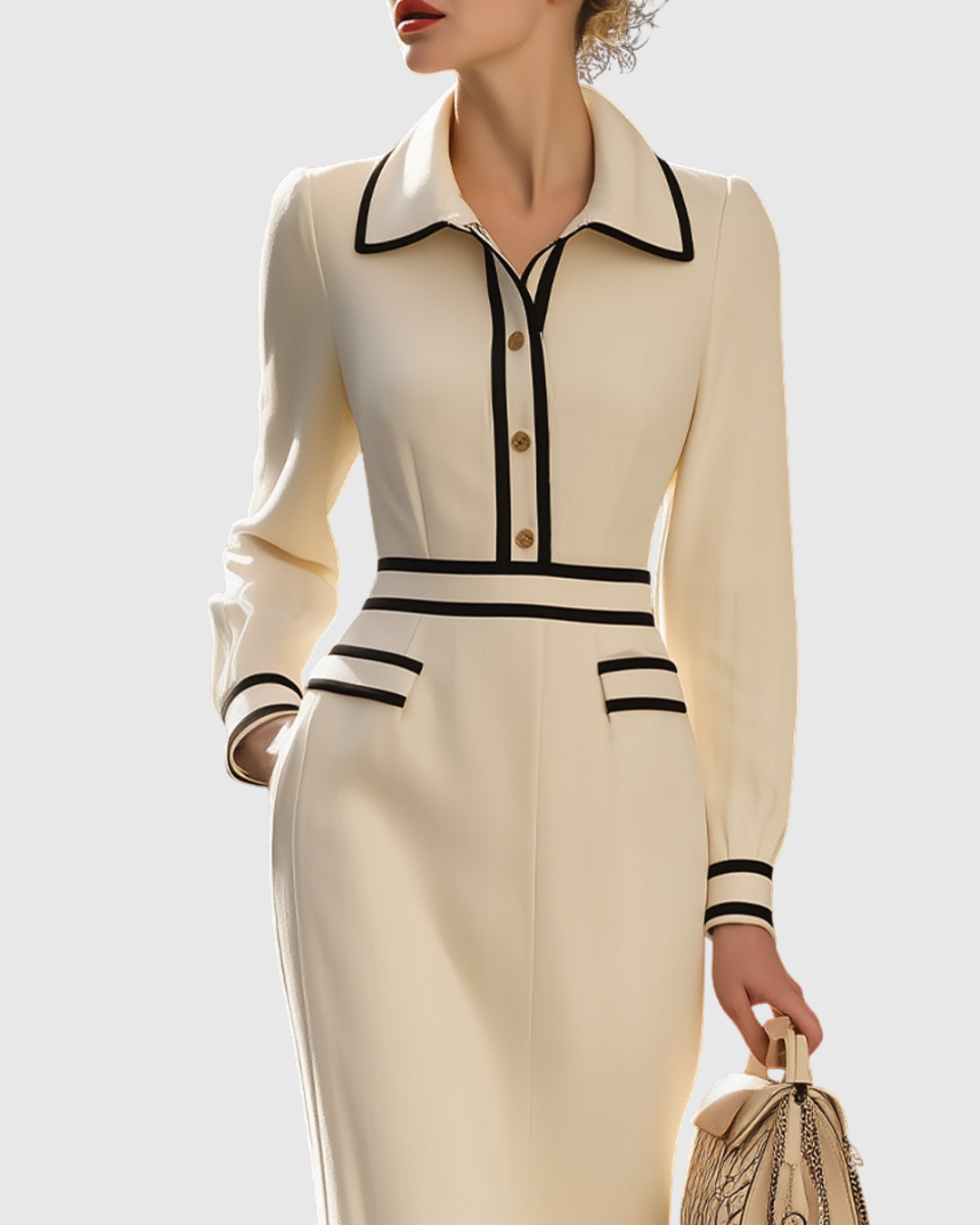 M&H | Contrast-Trim Tailored Midi Dress