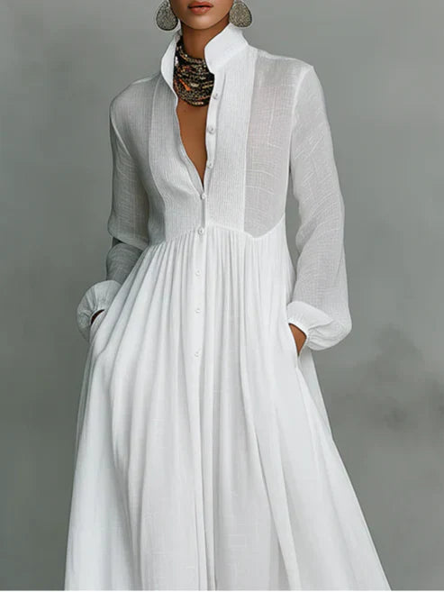Elmont | Button-Front Long-Sleeve Maxi Dress