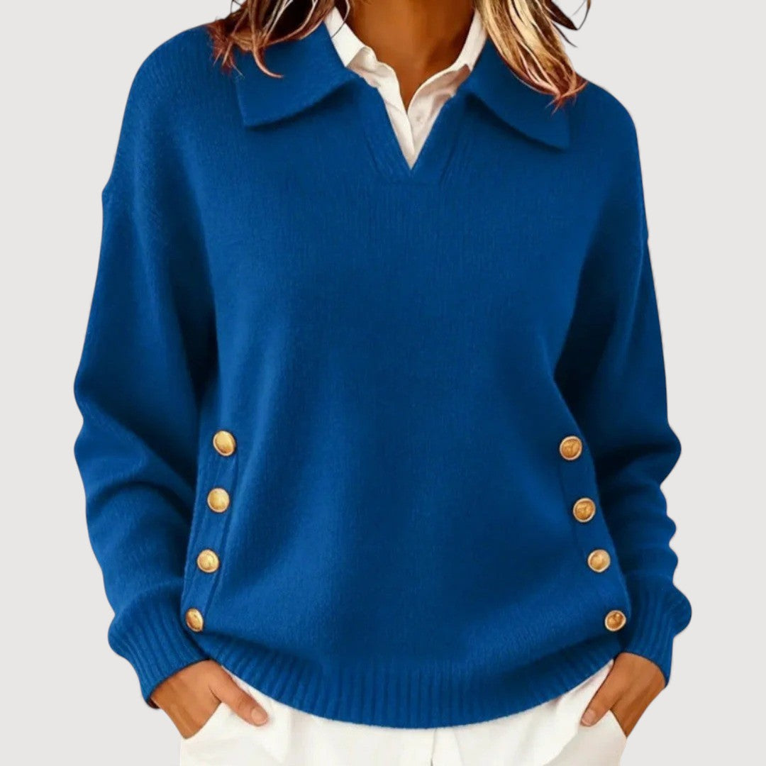 Elmont | Button-Detail V-Neck Sweater