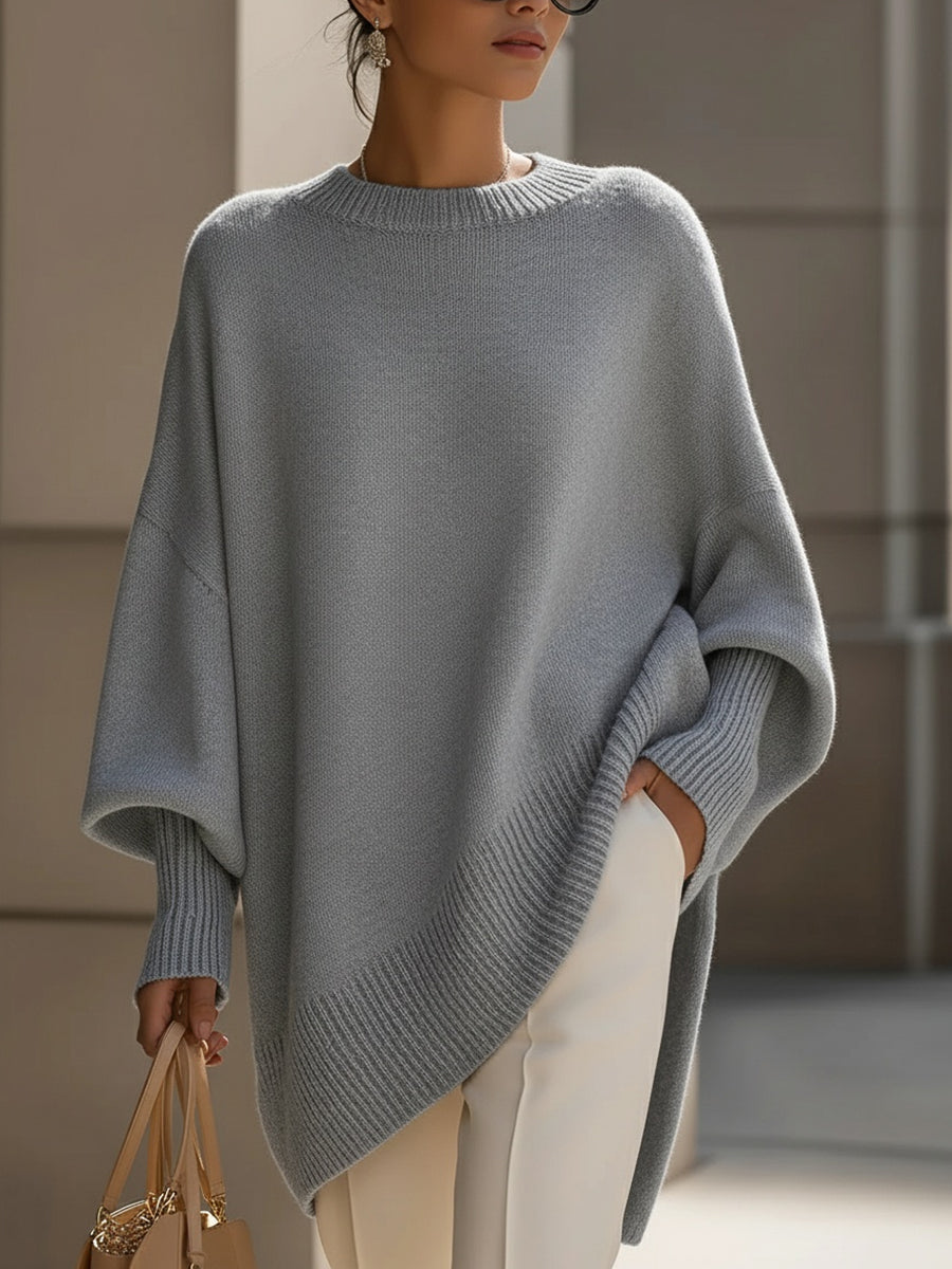 Sarah | Oversized Poncho Sweater with Ribbed Trim