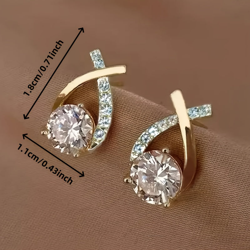 Elmont | Gold Cross Zirconia Stud Earrings