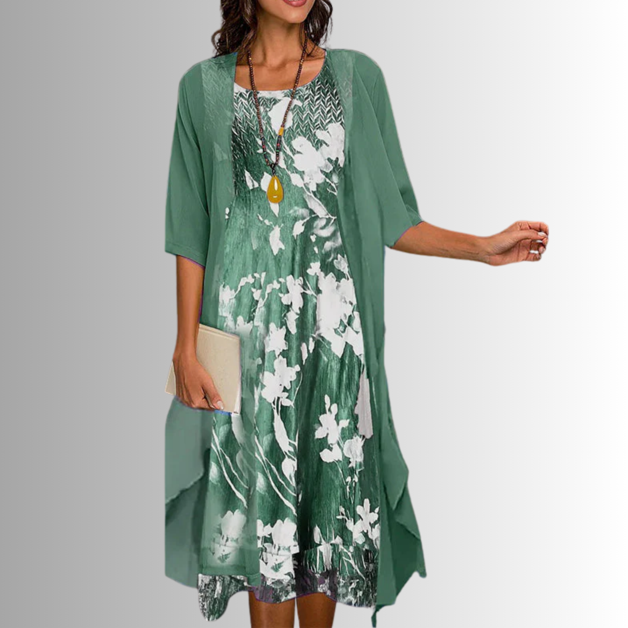 Samantha | Printed Layered Open Front Midi Dress