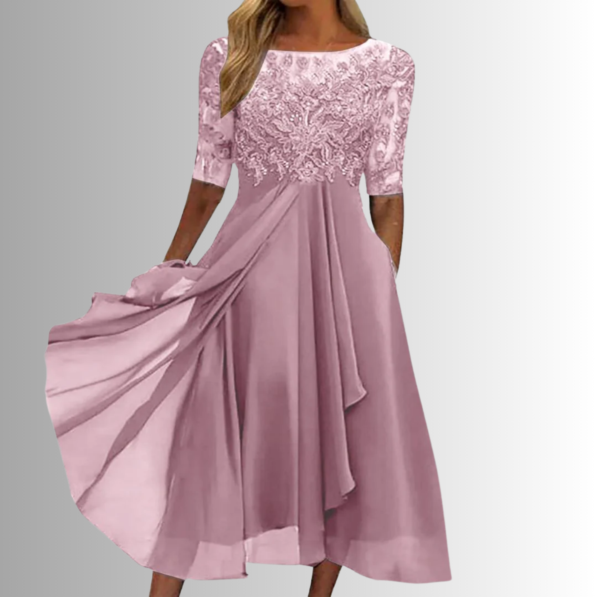 M&H | Midi Dress in Lace-Embroidered Chiffon