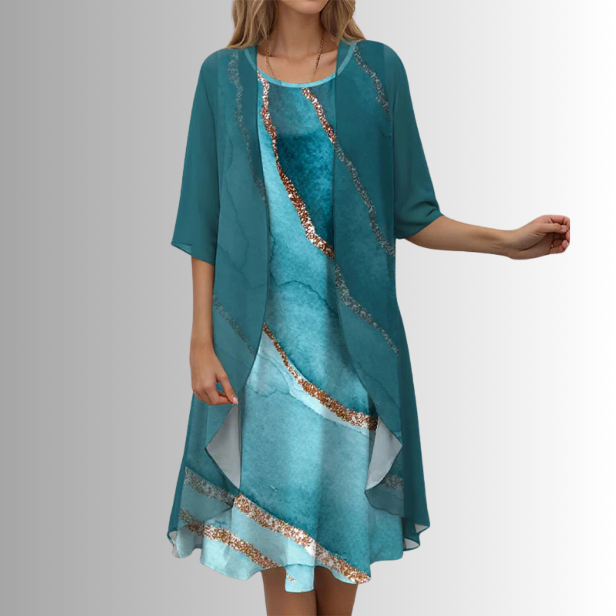 Samantha | Printed Layered Open Front Midi Dress