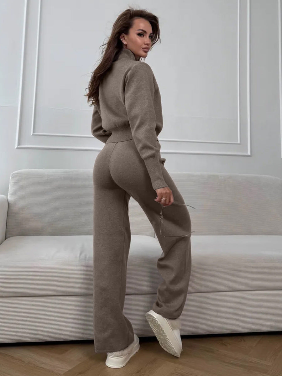 Elmont | Knit Two-Piece Set with Zip Jacket and Drawstring Wide-Leg Pants
