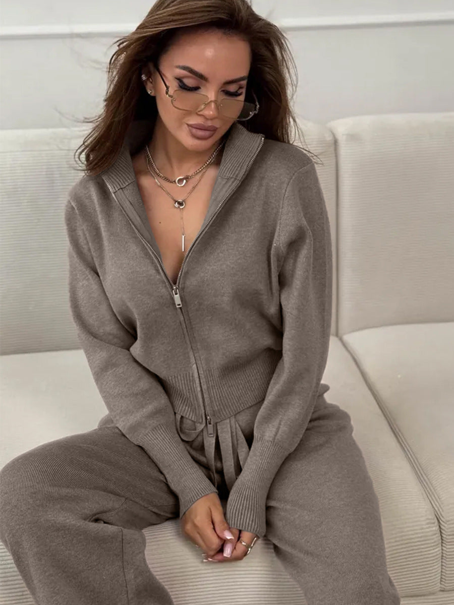 Elmont | Knit Two-Piece Set with Zip Jacket and Drawstring Wide-Leg Pants