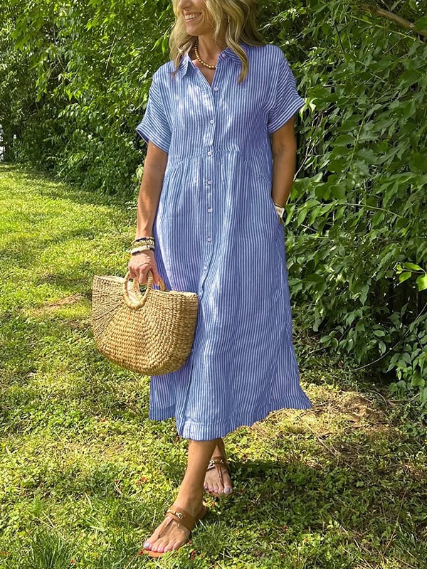 Sarah | Striped Button-Up Midi Dress