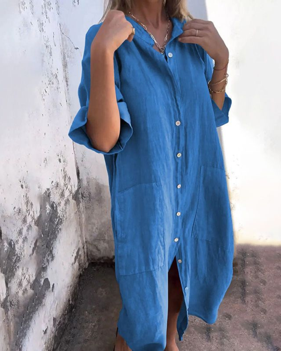 Talia | Button-Front Shirt Dress in Premium Blend