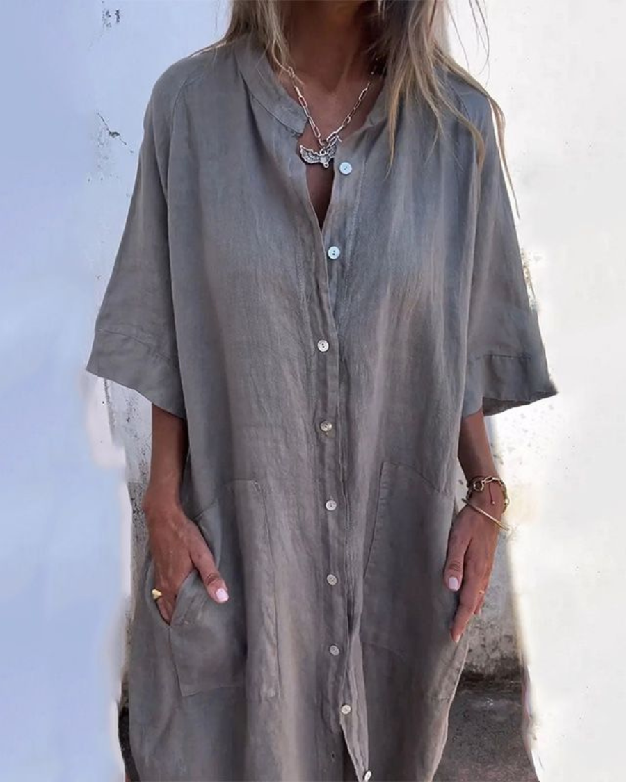 Talia | Button-Front Shirt Dress in Premium Blend