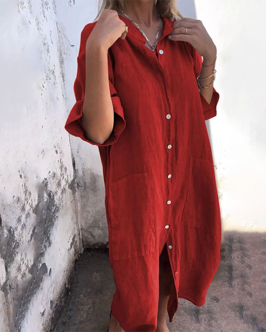 Talia | Button-Front Shirt Dress in Premium Blend