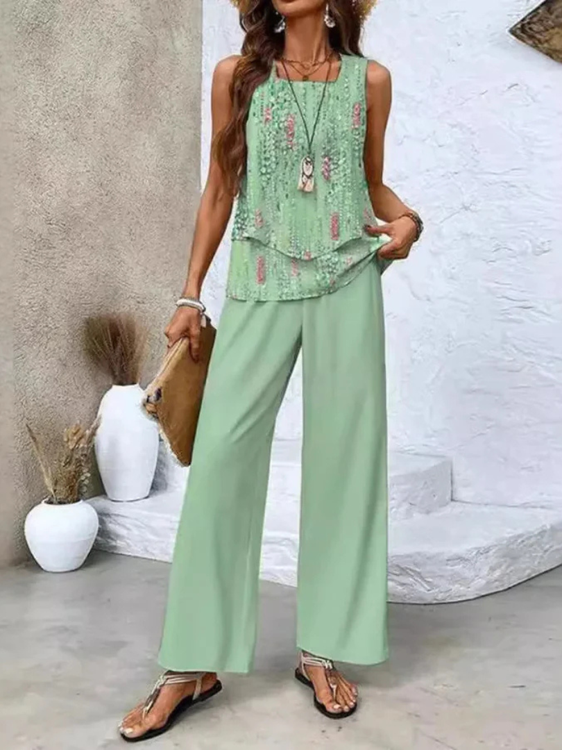 M&H | Sleeveless Top & Wide-Leg Pants Set