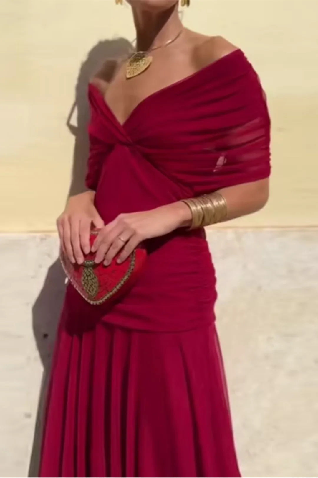 M&H | Polyester Off-Shoulder Midi Dress