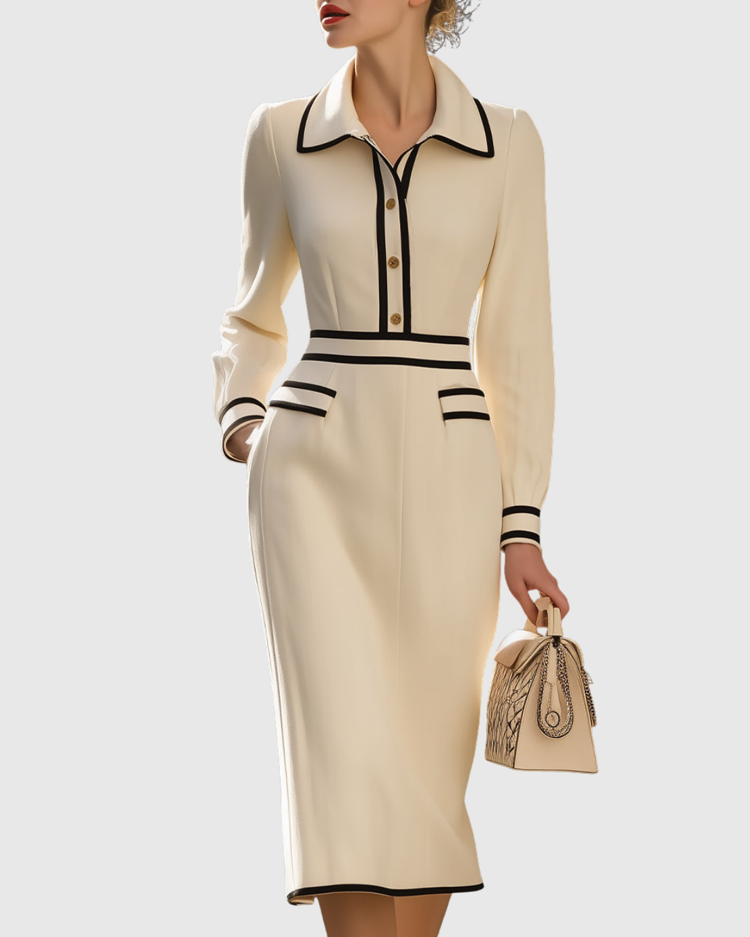 M&H | Contrast-Trim Tailored Midi Dress