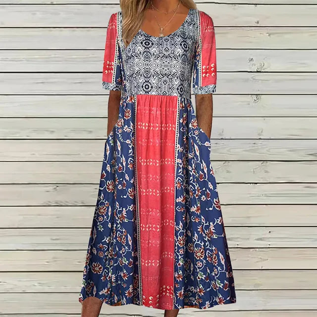Sarah | Bohemian Print Midi Dress