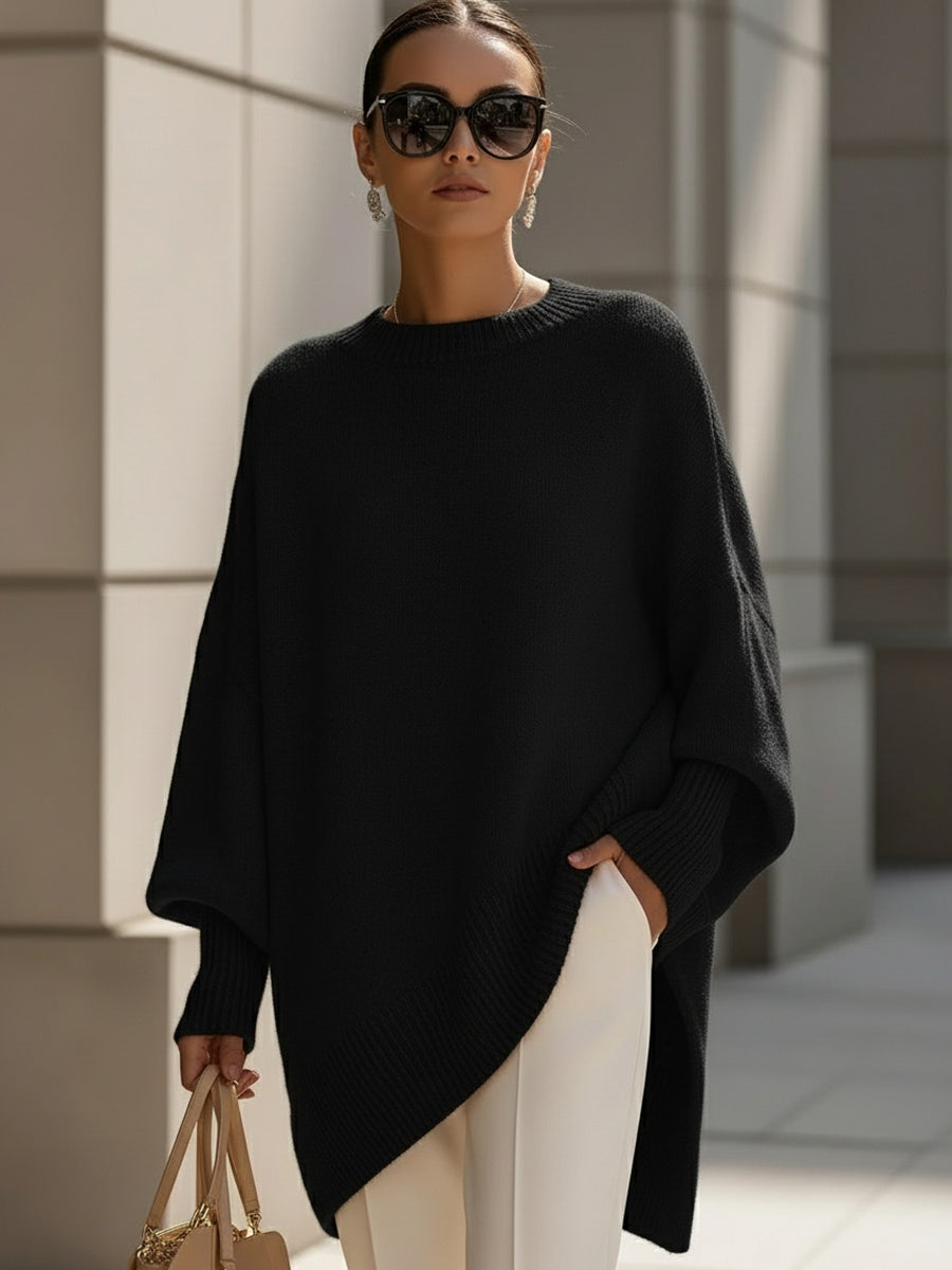 Sarah | Oversized Poncho Sweater with Ribbed Trim
