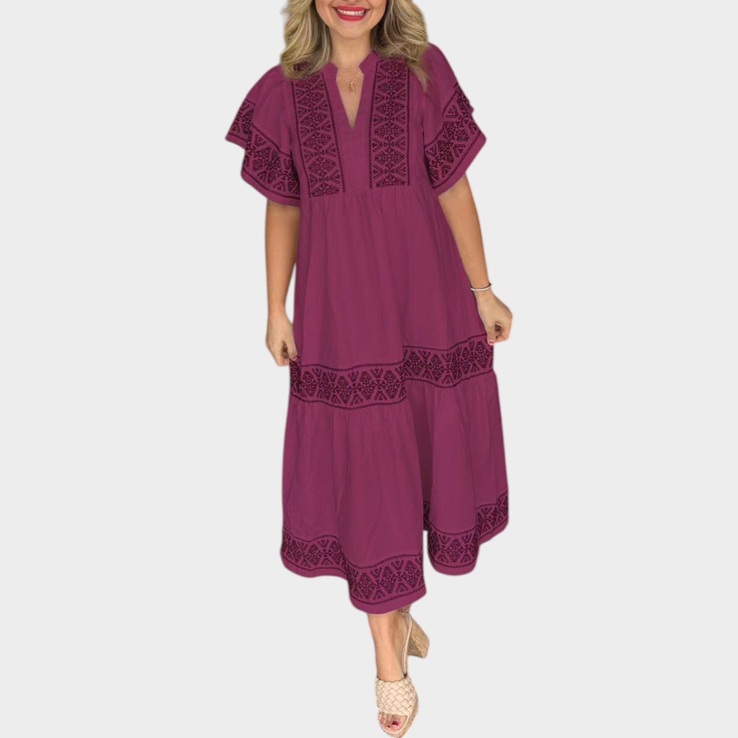Marisol | Embroidered Tiered Midi Dress