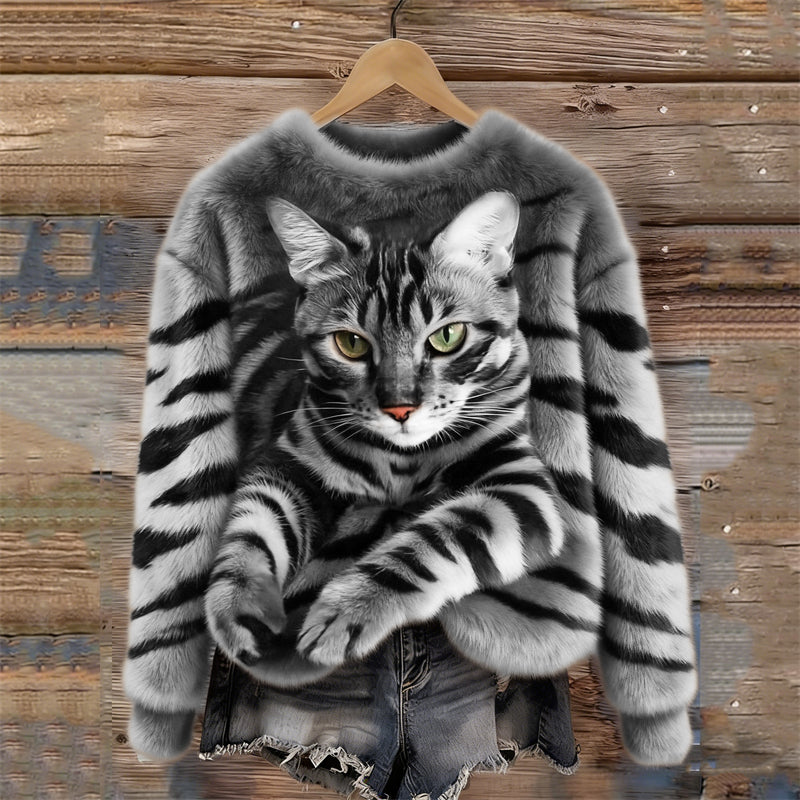 Elmont | Tiger & Tabby Cat Plush Sweatshirt